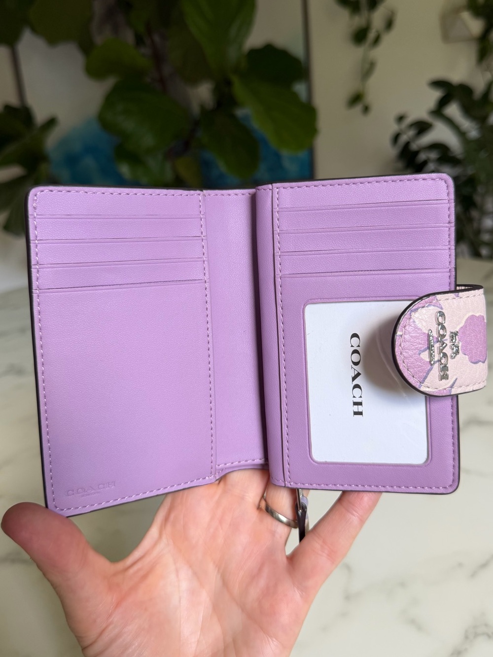 COACH Medium Corner Zip Wallet With Floral Print Ivory Purple Pink Multi CBO31 - Picture 9 of 12